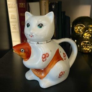 Vintage Cat Holding Koi Teapot/Creamer